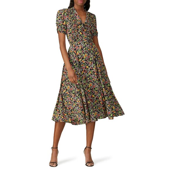 Like New Polo RL Grace Silk Blend Floral Midi Dress 0, XS $398
